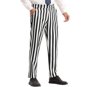 Striped Dress Pants Straight Leg Color Block Business Trousers Black White